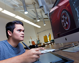 student working on a computer
