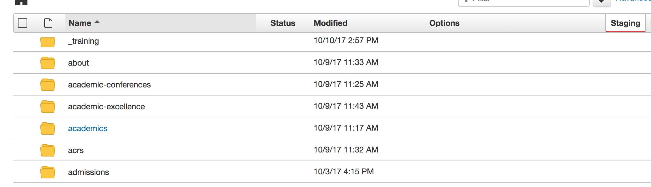 Folders in blue are accessible