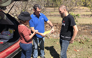 Faculty Matthew Siderhurst and He is shown with entomologist Stefano De Faveri (center) and lab tech Jodie Cheesman at a field station in northern Queensland.