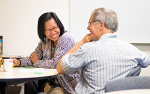 student and professor talking