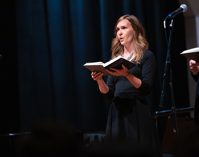 student singing on stage