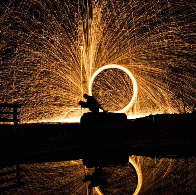 circle of sparks in the dark