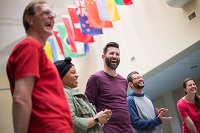 In person info session with prospective students in the Hall of Nations