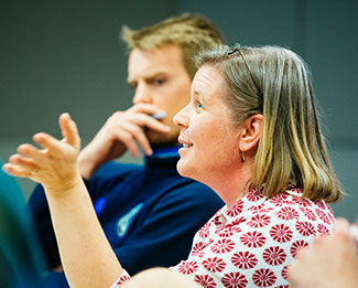 a student talking in a class