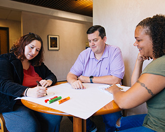 Students around a table