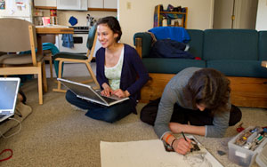 Students doing homework together in Parkwoods Apartments