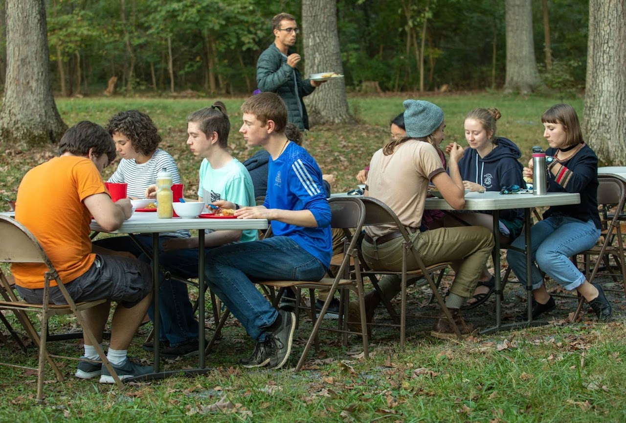 Students gathering in Park Woods for meals